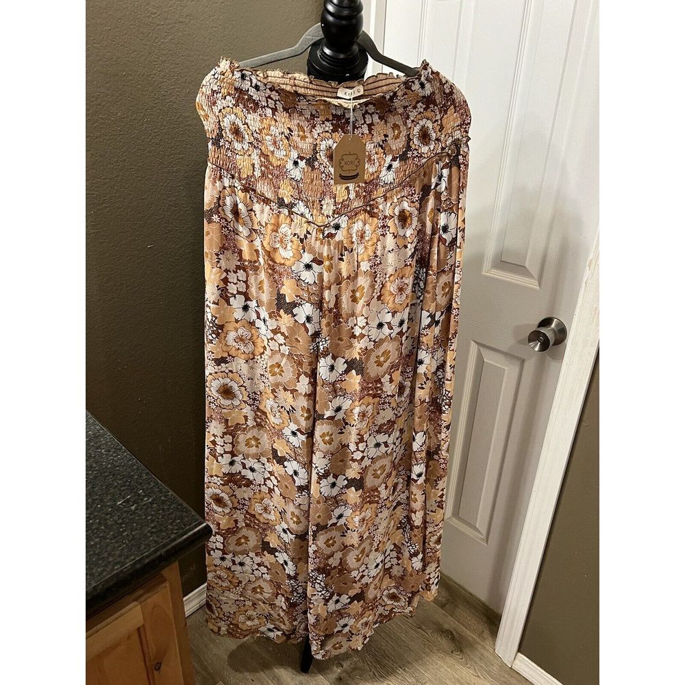 Kori Brown Floral Romper Wide Leg Sleeveless Large